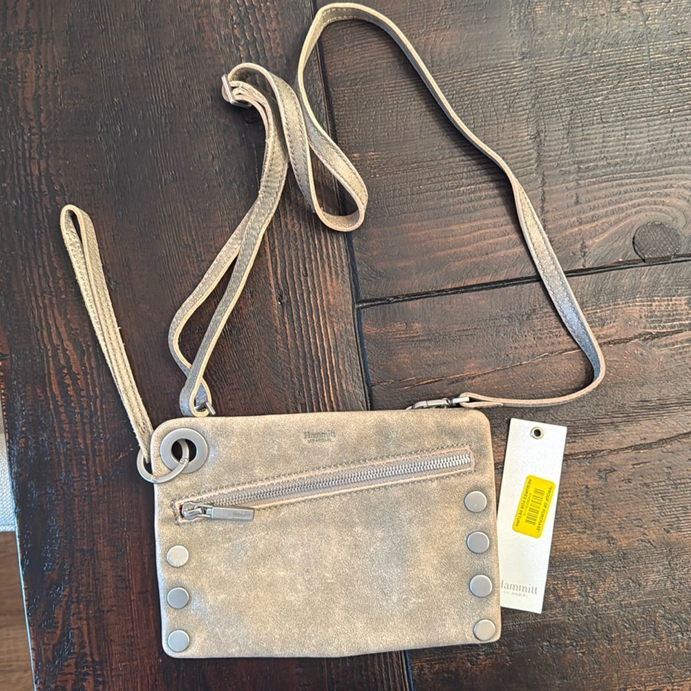Hammitt Nash Leather Pewter Grey Clutch Crossbody bag